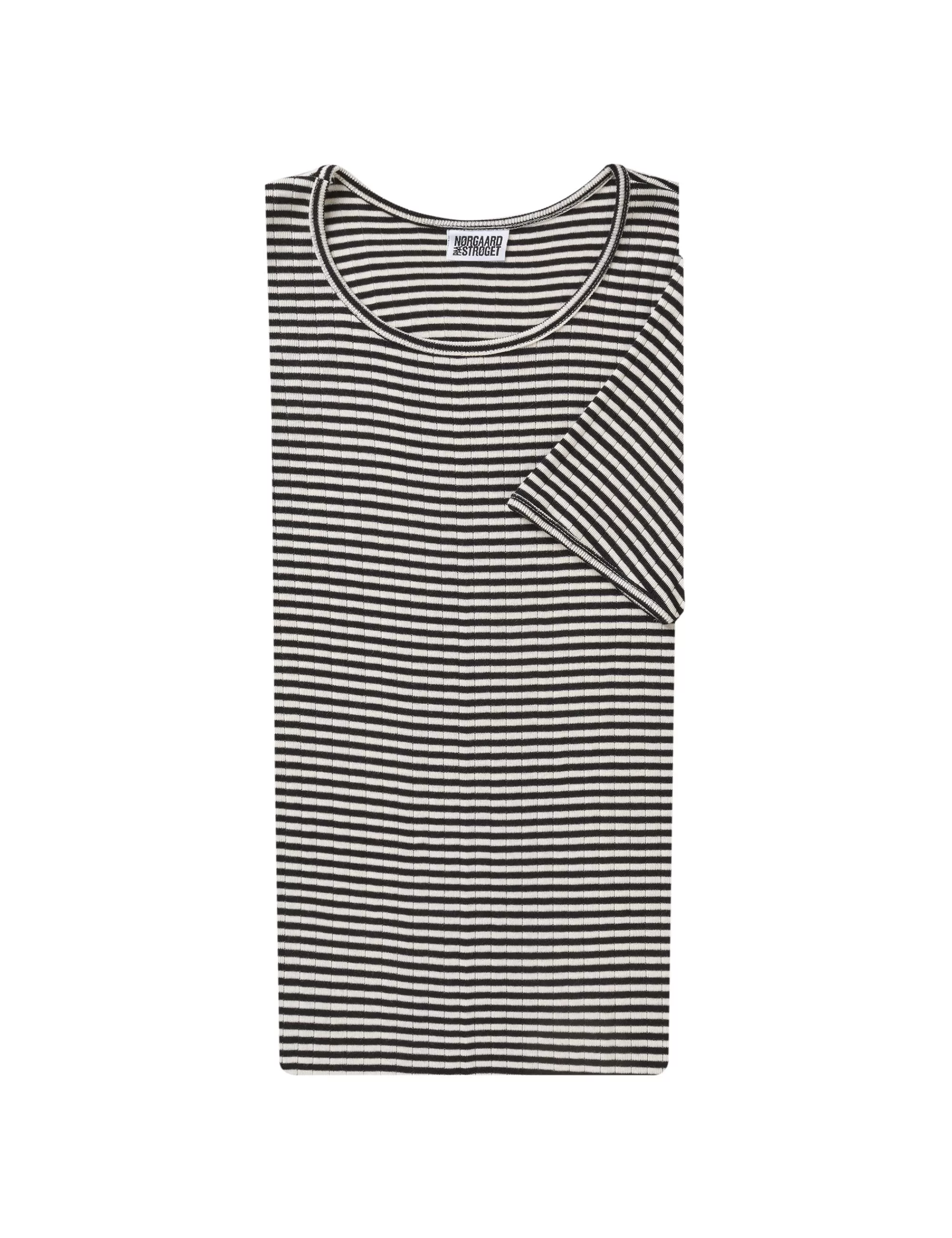 MADS NØRGAARD 101 Short Sleeve Fine Stripe Black/Ecru Cheap