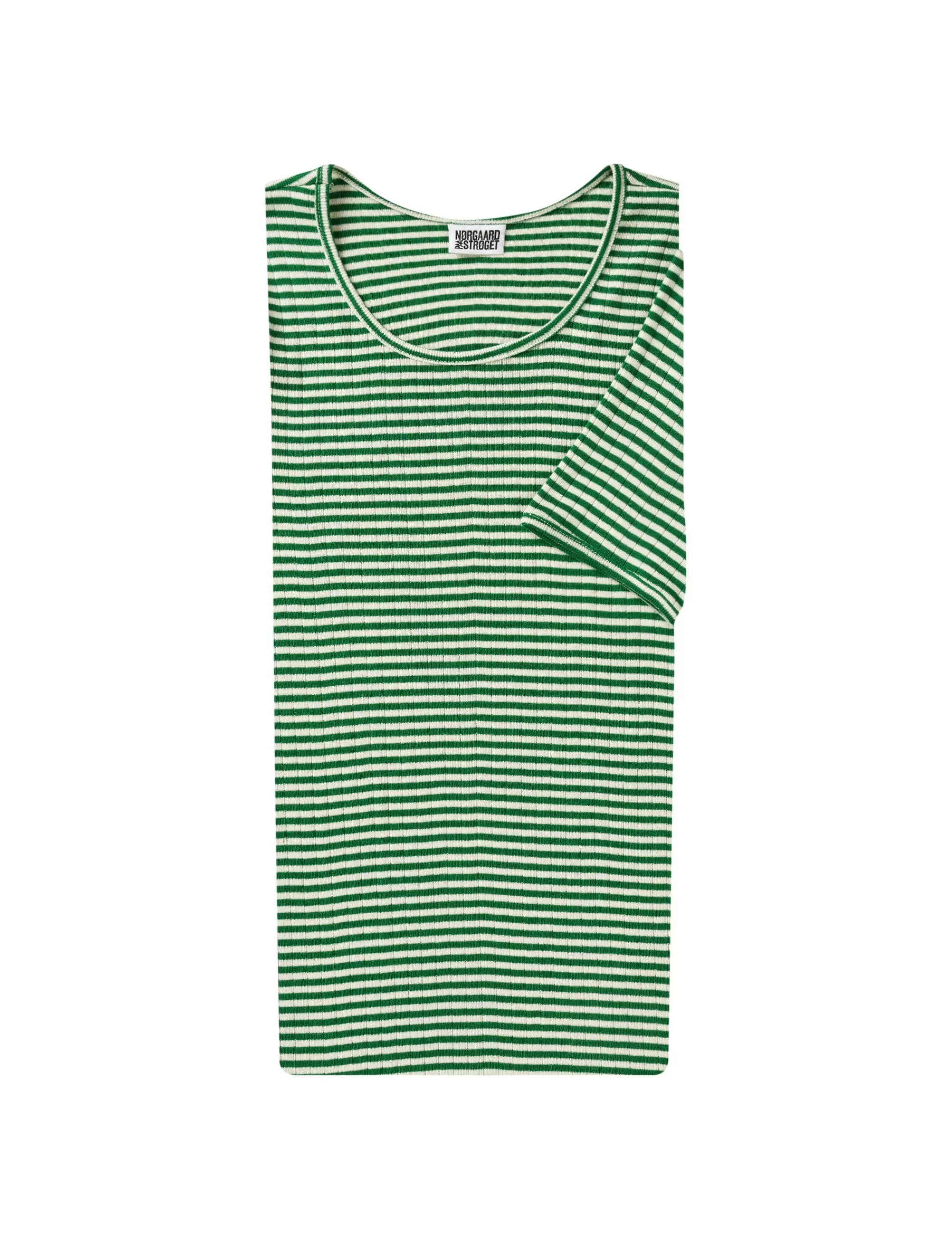 MADS NØRGAARD 101 Short Sleeve Fine Stripe Green/Ecru Flash Sale