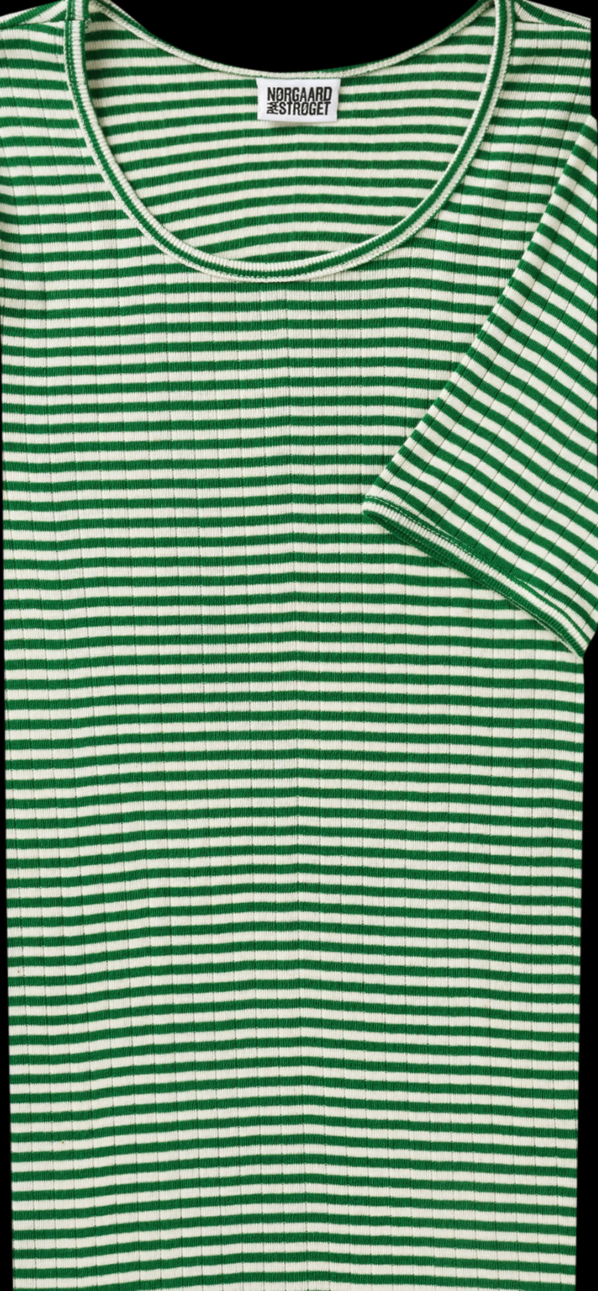 MADS NØRGAARD 101 Short Sleeve Fine Stripe Green/Ecru Flash Sale