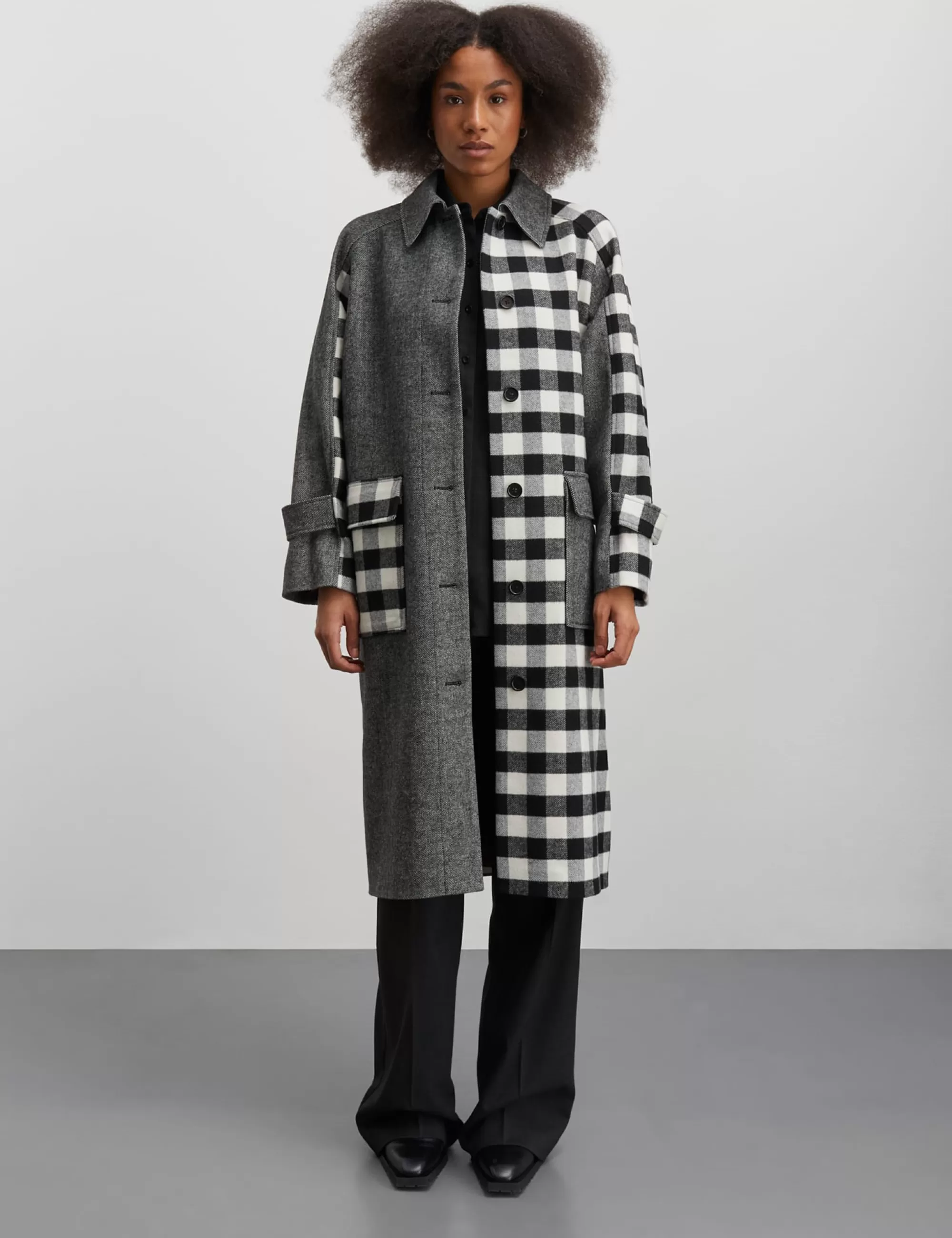 MADS NØRGAARD Bondu Jami Coat Black/Arctic Wolf Clearance