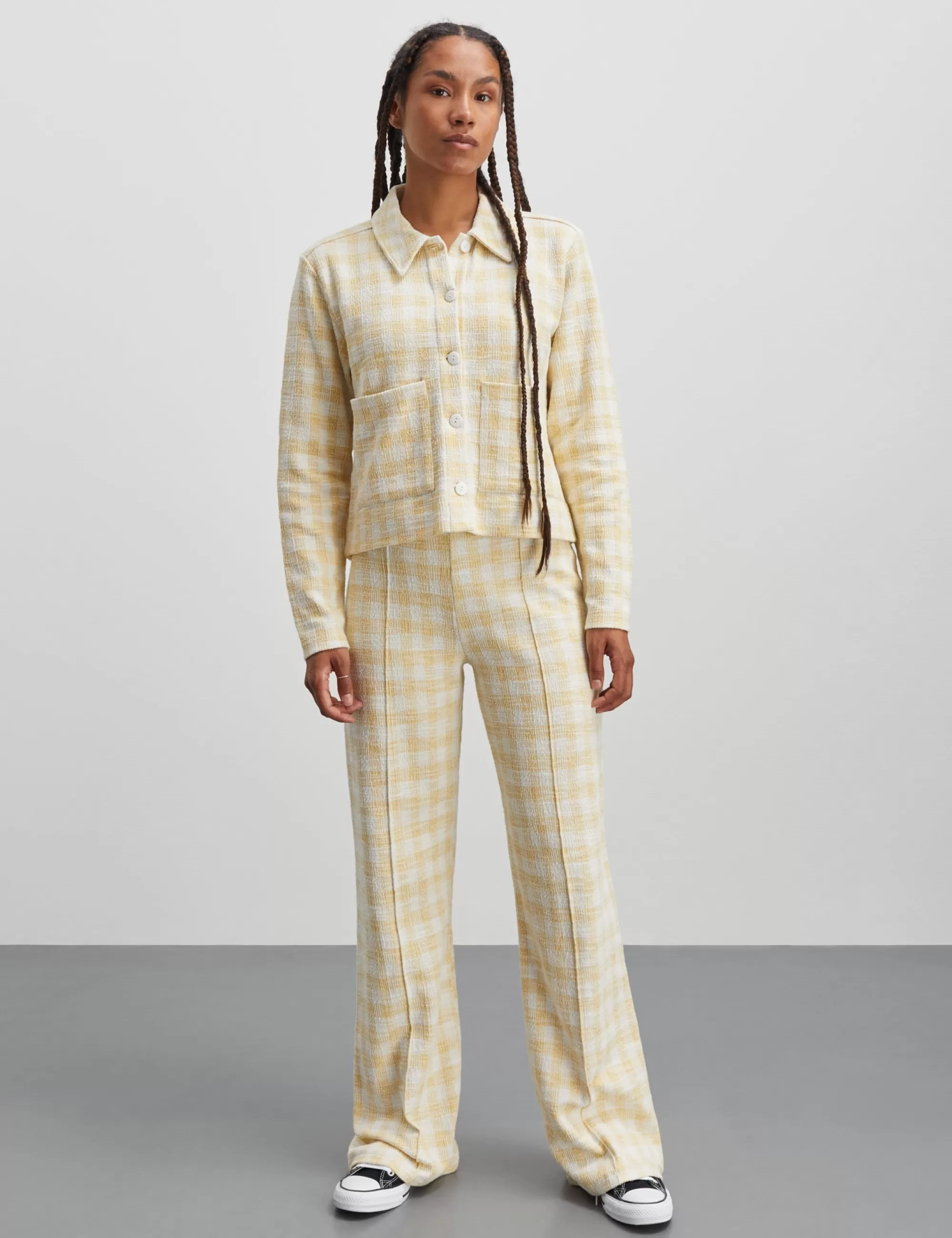 MADS NØRGAARD Boucle Jersey Pirla Pants Misted Yellow/White Alyssum Clearance