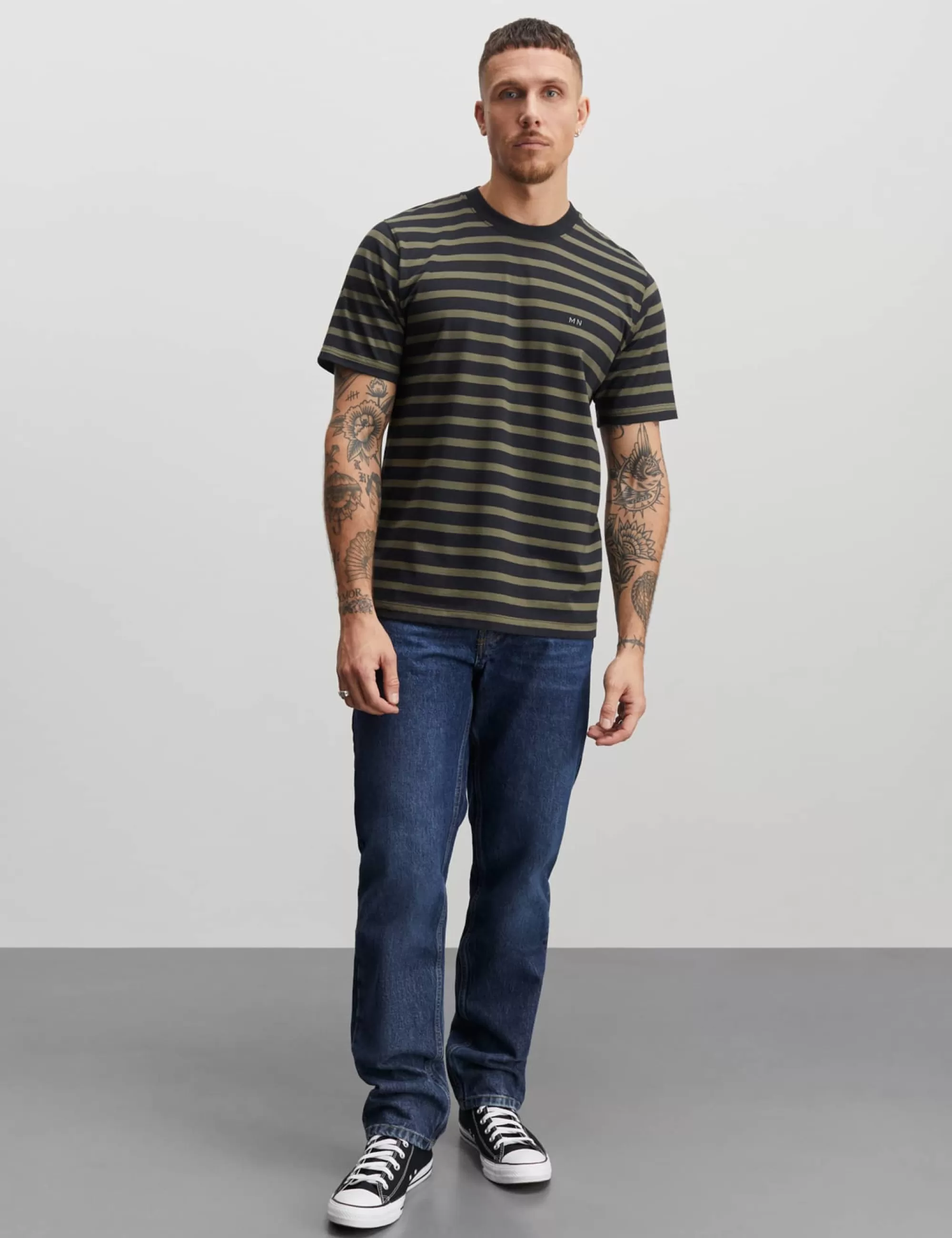 MADS NØRGAARD Cotton Jersey Stripe Frode Tee Kalamata/Jet Black Shop