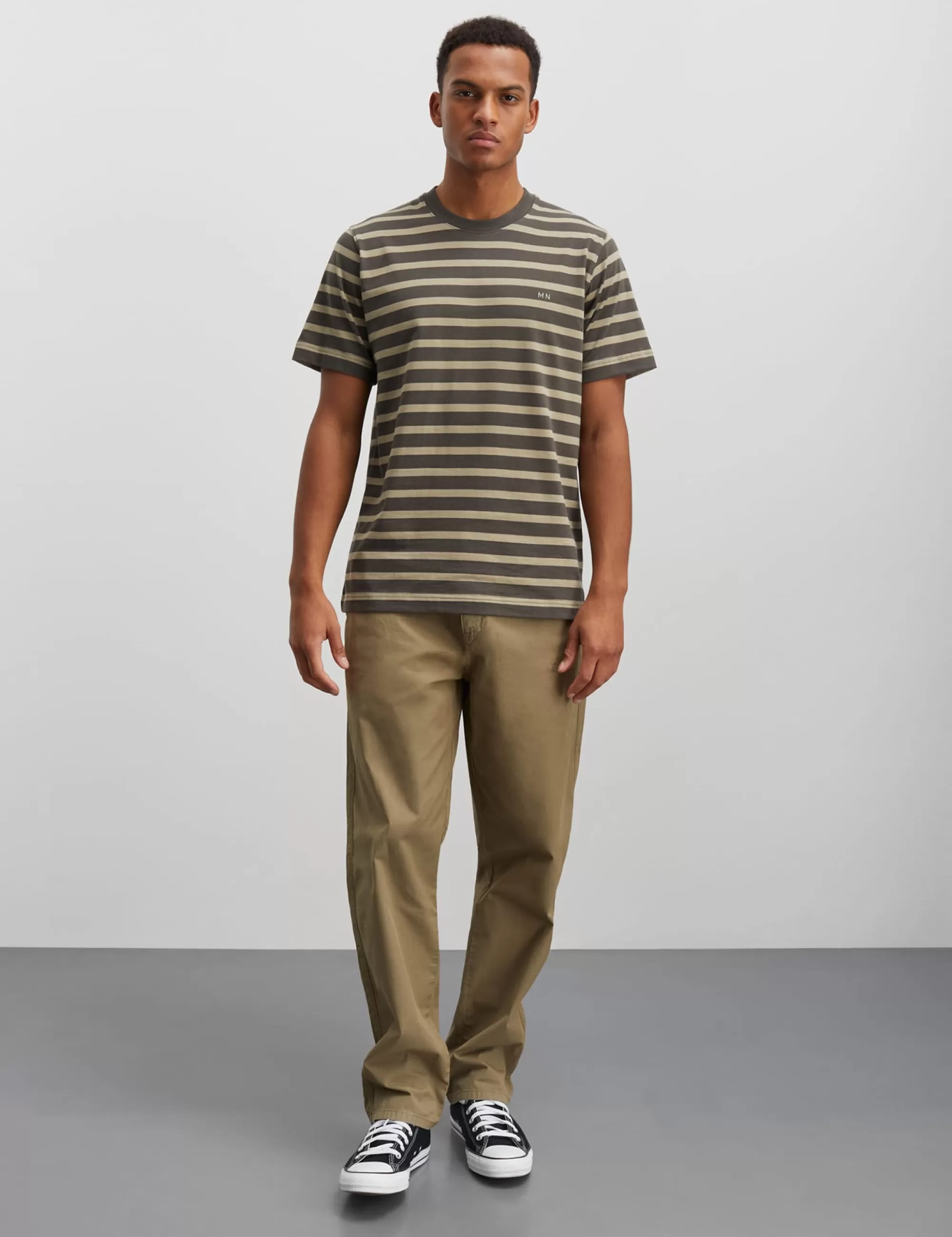 MADS NØRGAARD Cotton Jersey Stripe Frode Tee Silver Sage/Beluga Hot