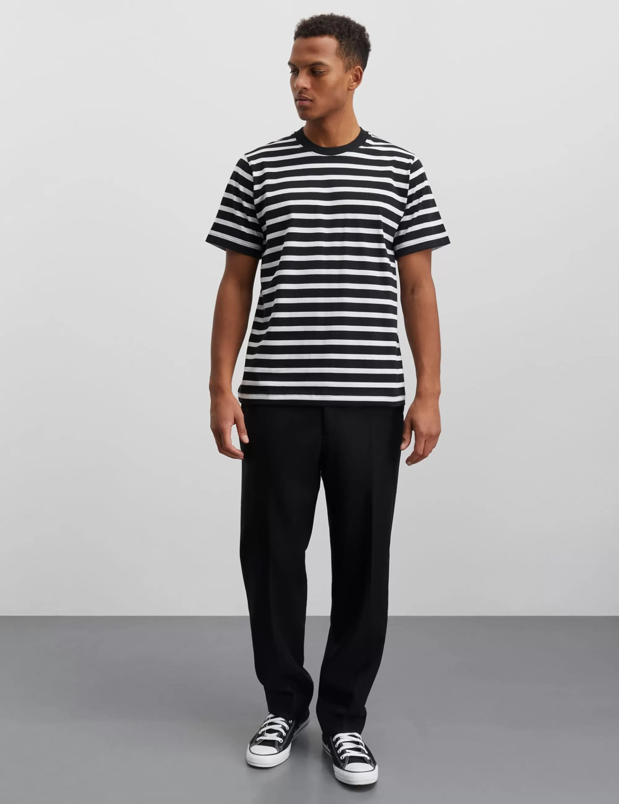 MADS NØRGAARD Cotton Jersey Stripe Frode Tee White/Black New