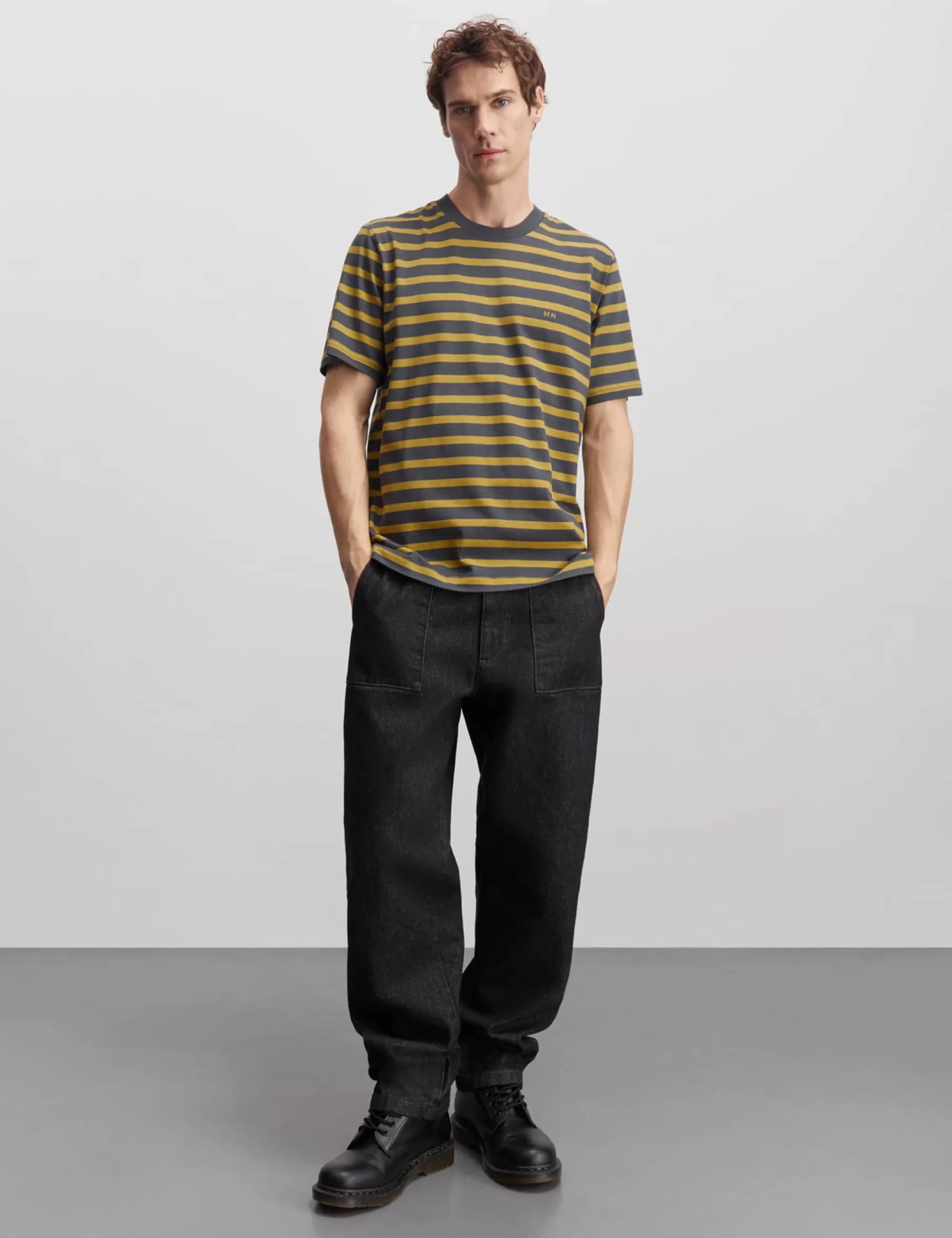 MADS NØRGAARD Cotton Jersey Stripe Frode Tee Willow/Black Oyster Hot