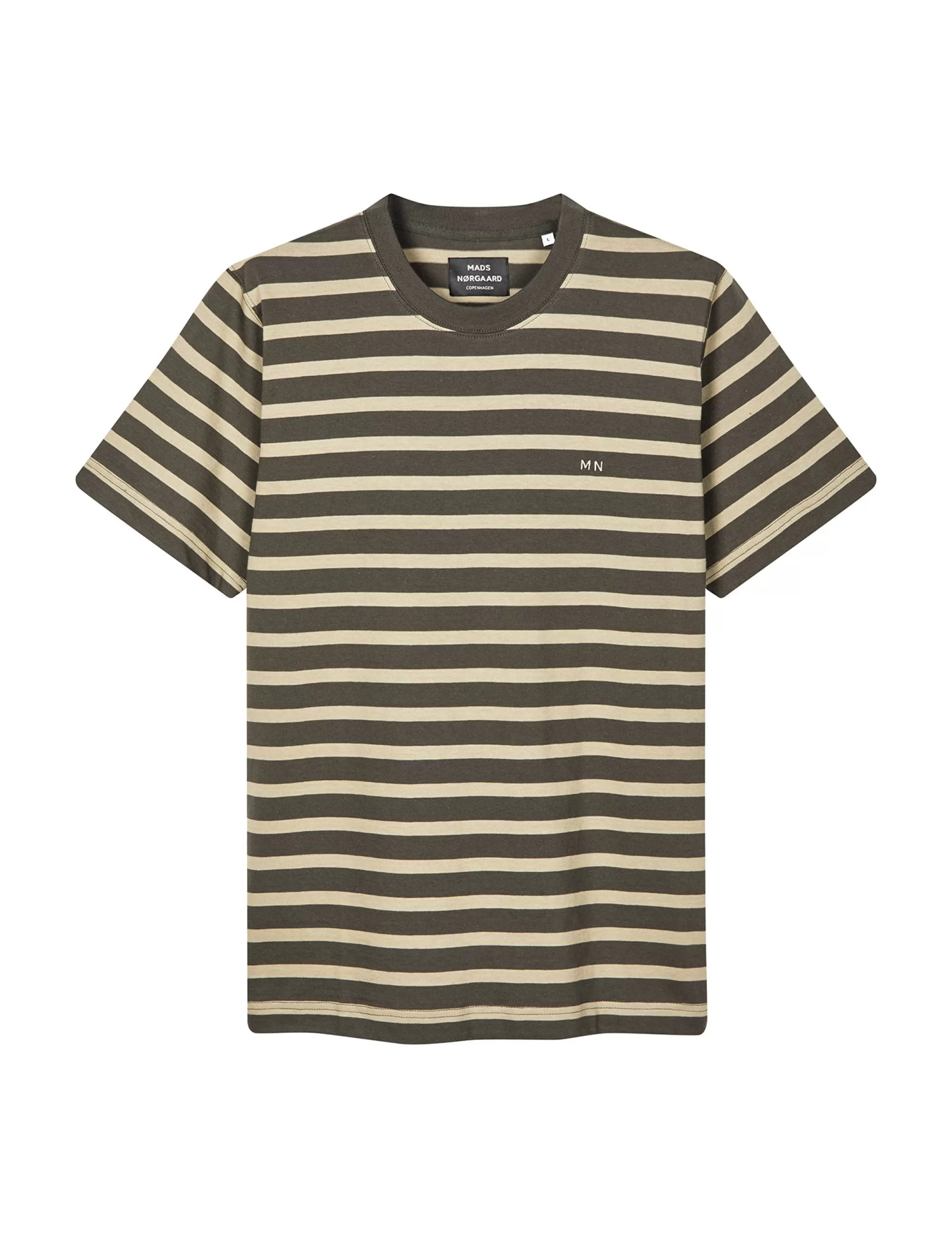 MADS NØRGAARD Cotton Jersey Stripe Frode Tee Silver Sage/Beluga Hot