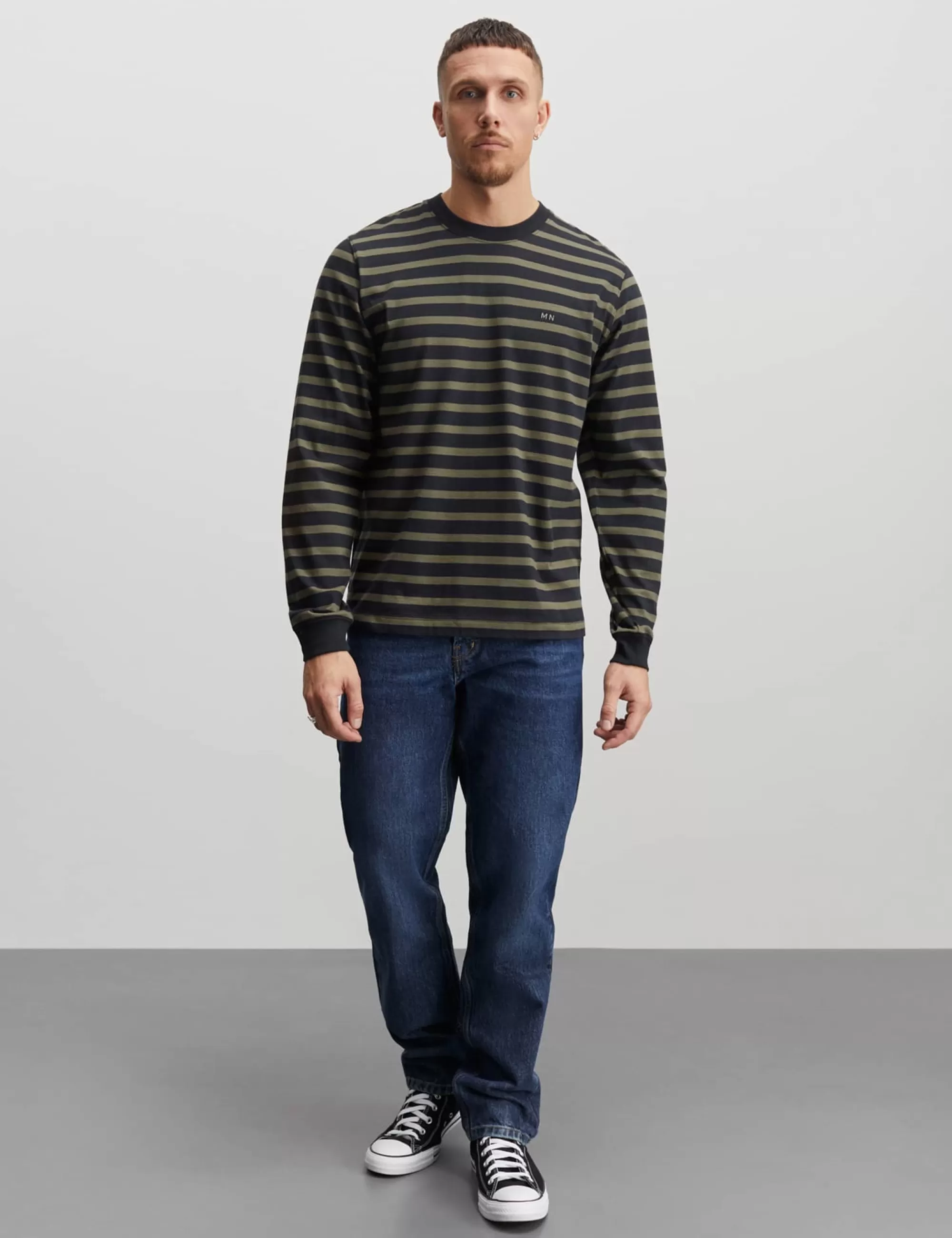 MADS NØRGAARD Cotton Jersey Stripe Frode Tee LS Kalamata/Jet Black Sale