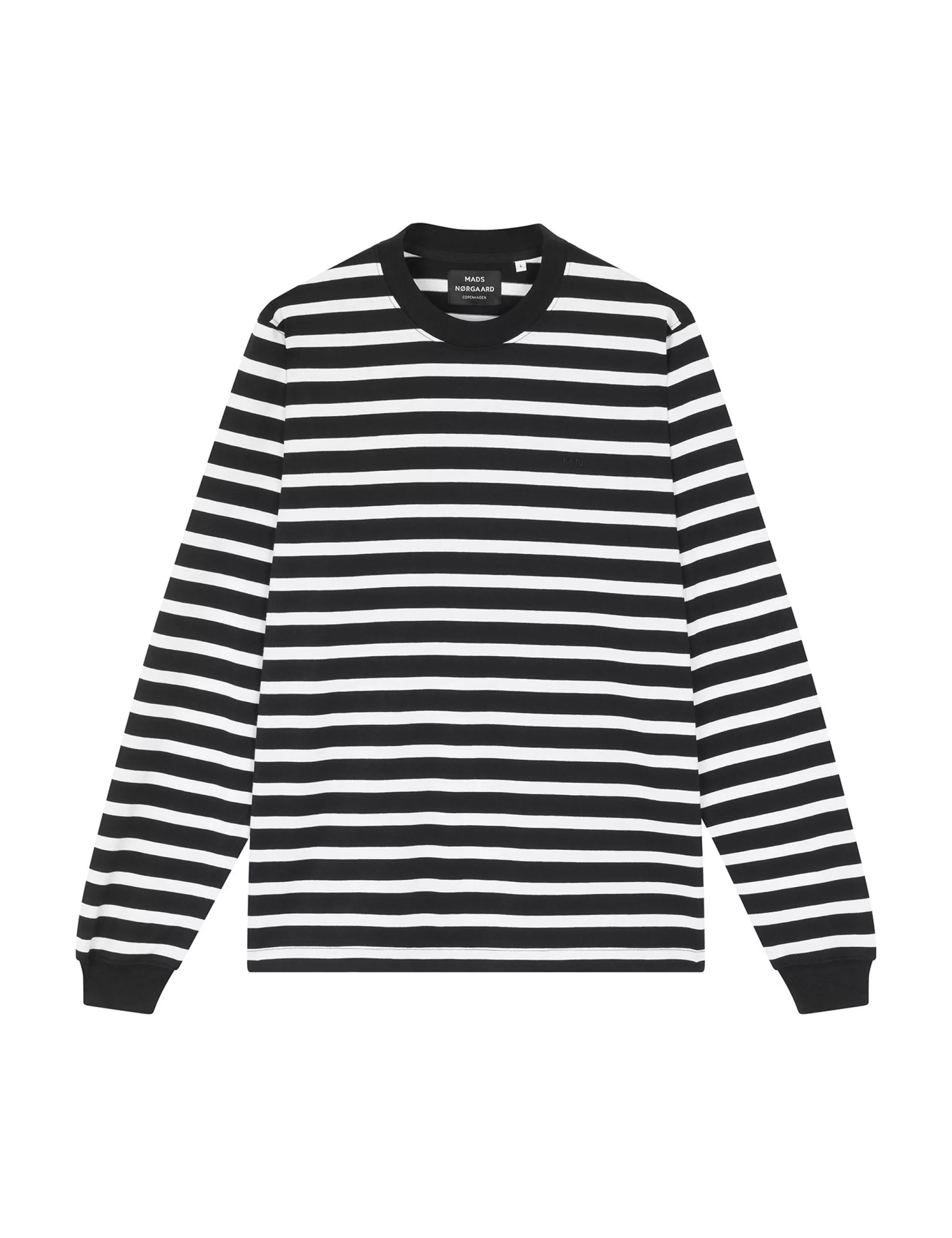 MADS NØRGAARD Cotton Jersey Stripe Frode Tee LS White/Black Shop