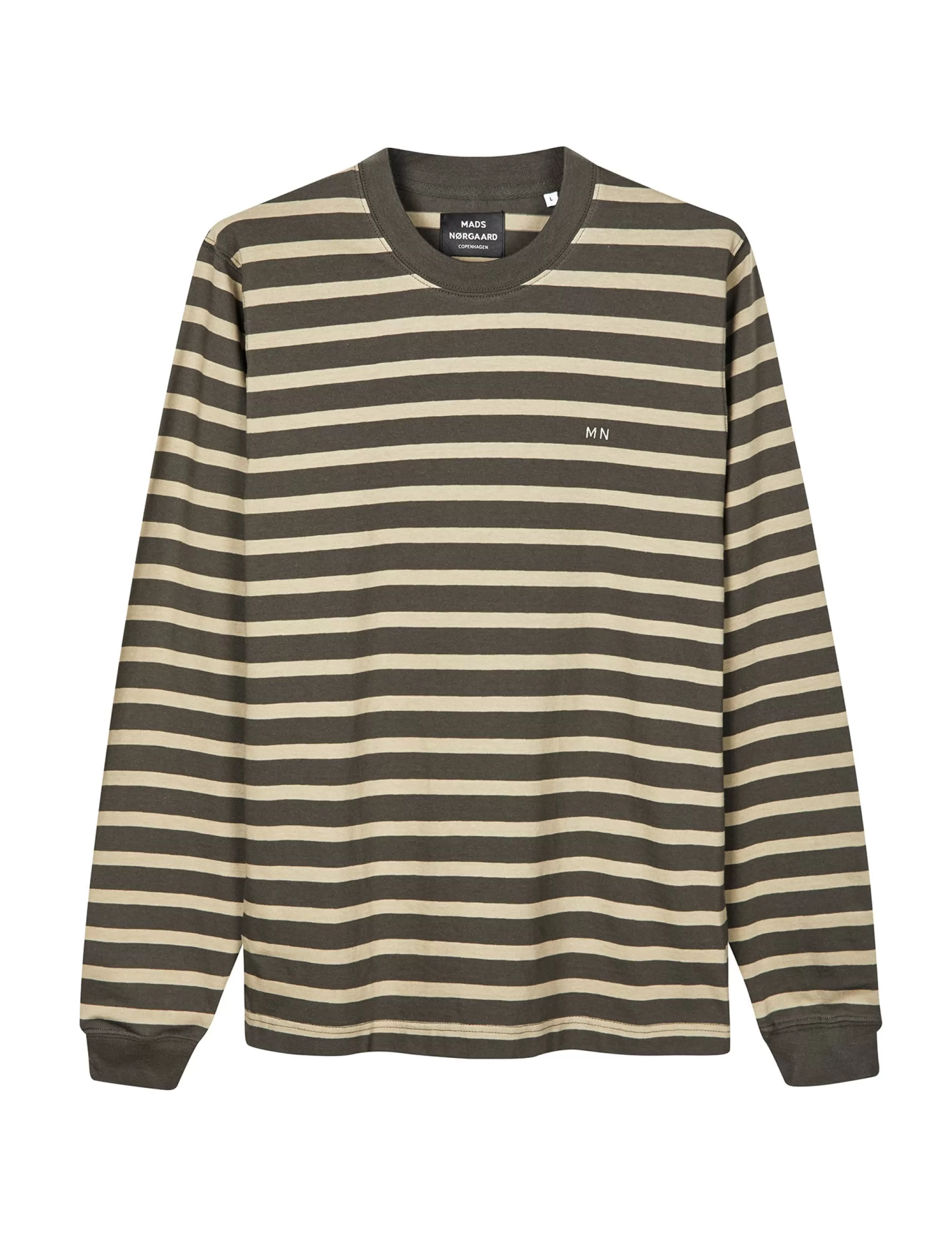 MADS NØRGAARD Cotton Jersey Stripe Frode Tee LS Silver Sage/Beluga Cheap