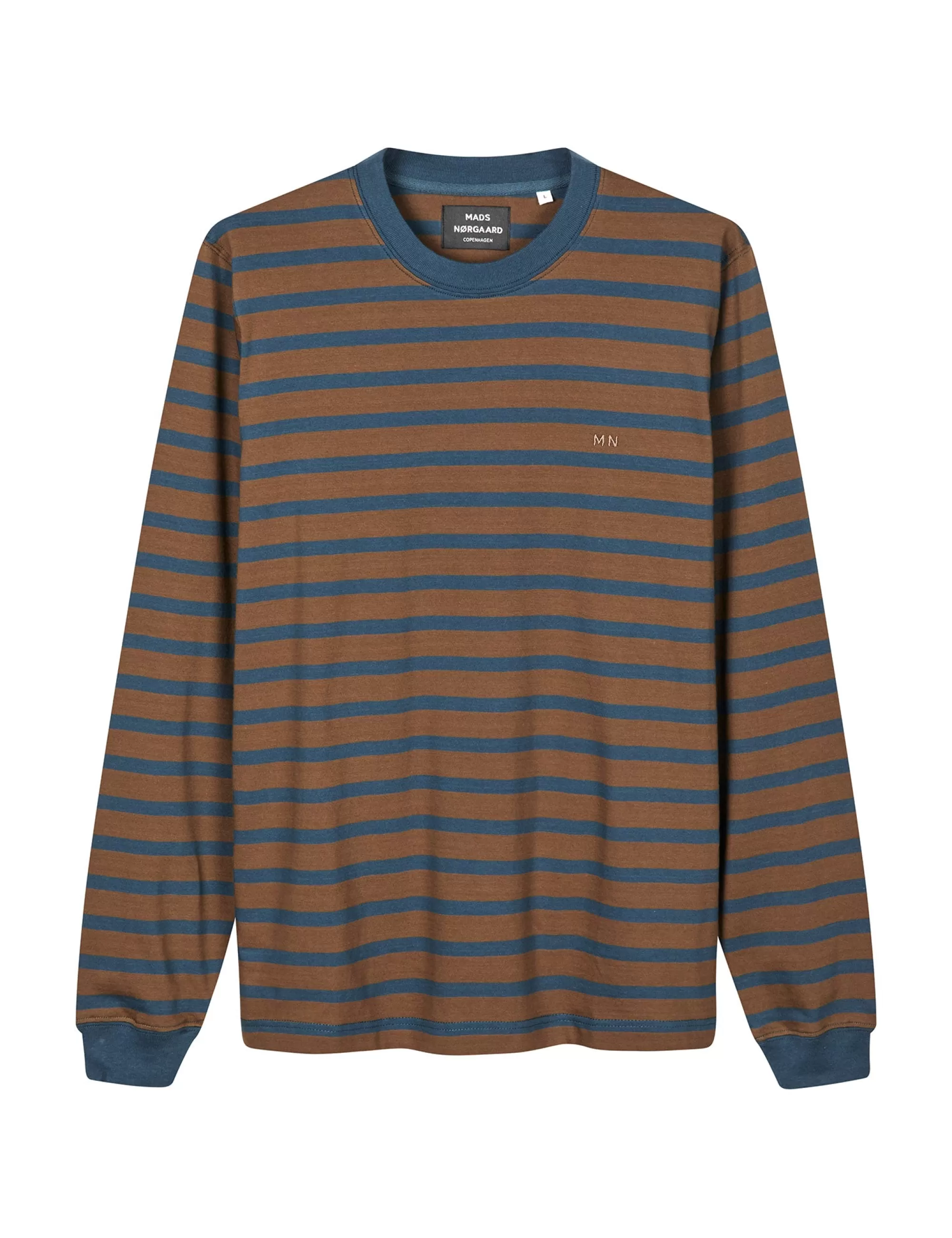 MADS NØRGAARD Cotton Jersey Stripe Frode Tee LS Midnight Navy/Desert Palm Sale