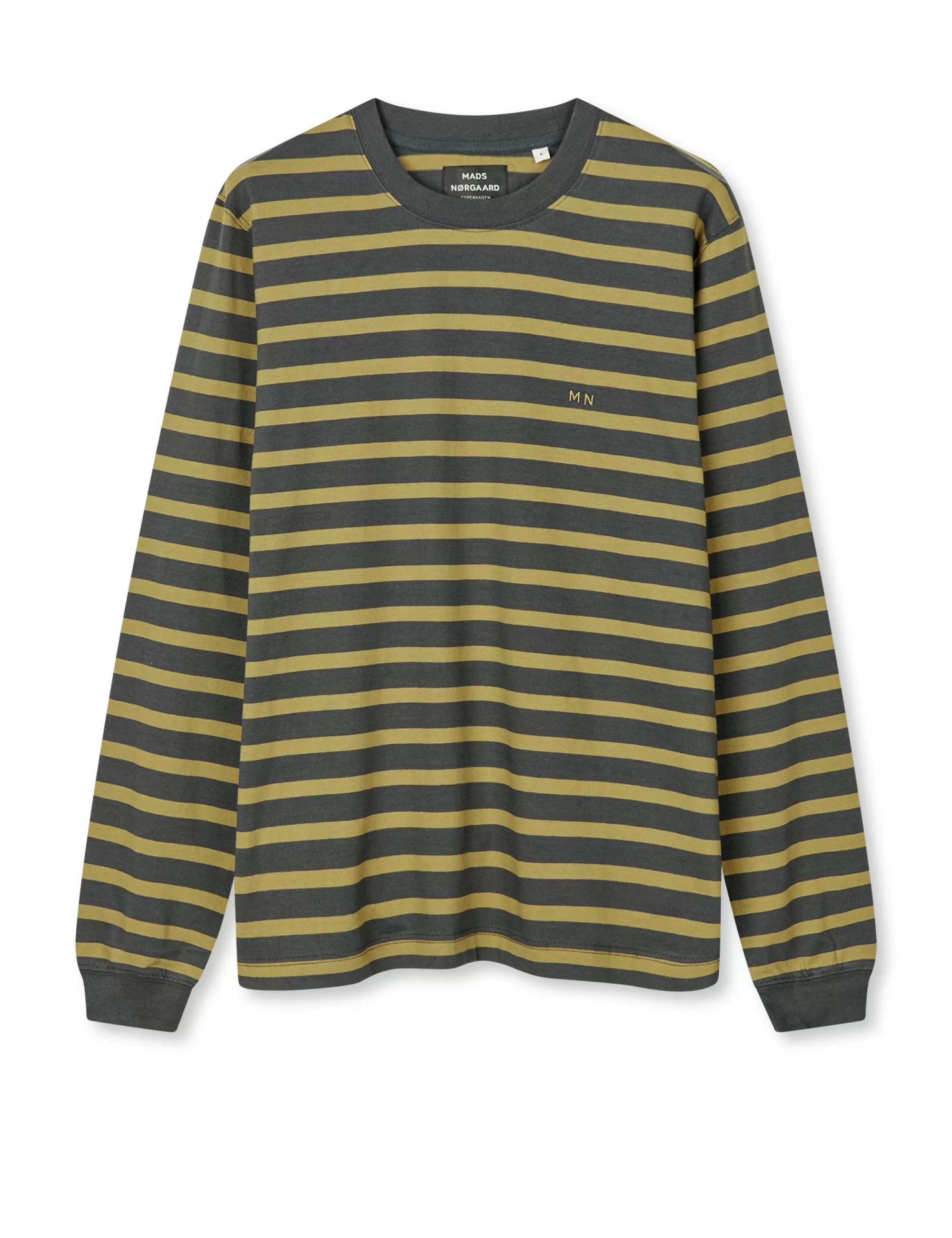 MADS NØRGAARD Cotton Jersey Stripe Frode Tee LS Willow/Black Oyster Clearance