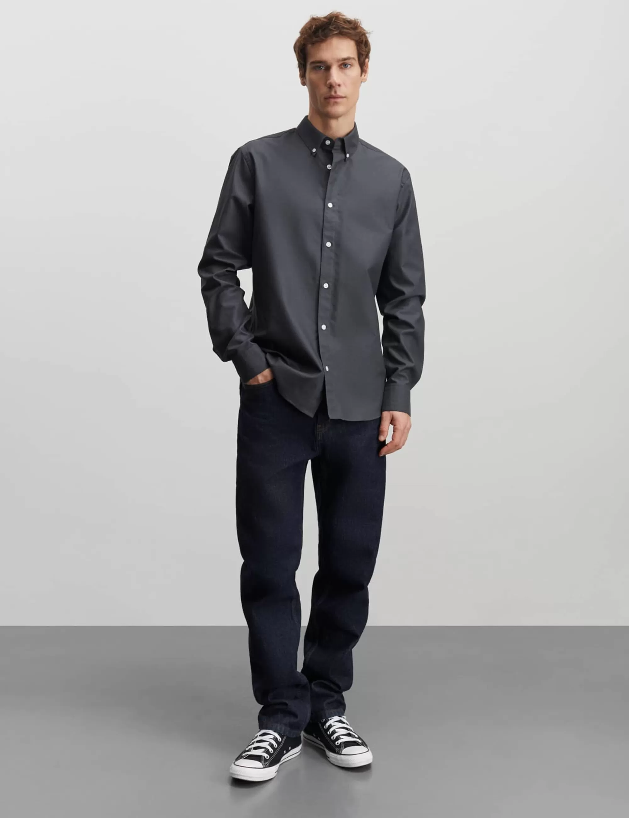 MADS NØRGAARD Cotton Oxford Sune Shirt BD Black Oyster Outlet