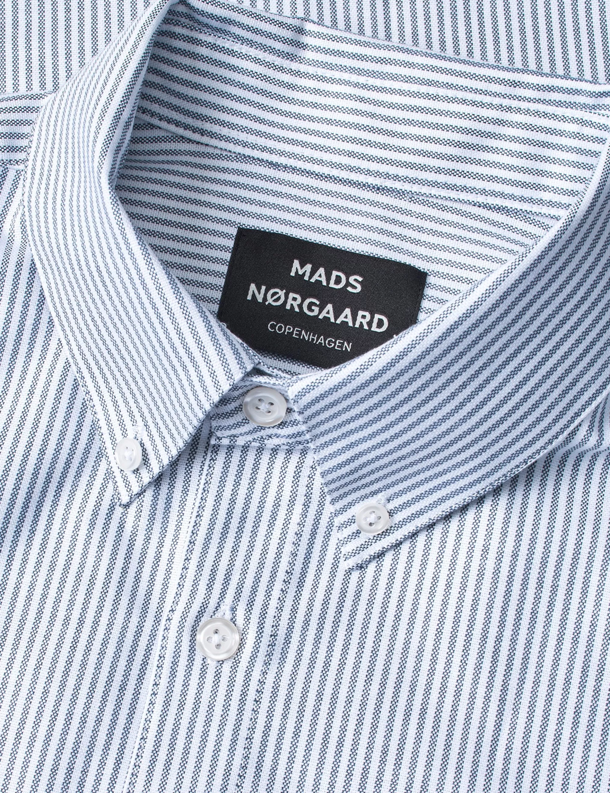 MADS NØRGAARD Cotton Oxford Sune Stripe Shirt BD White/Midnight Navy Fashion