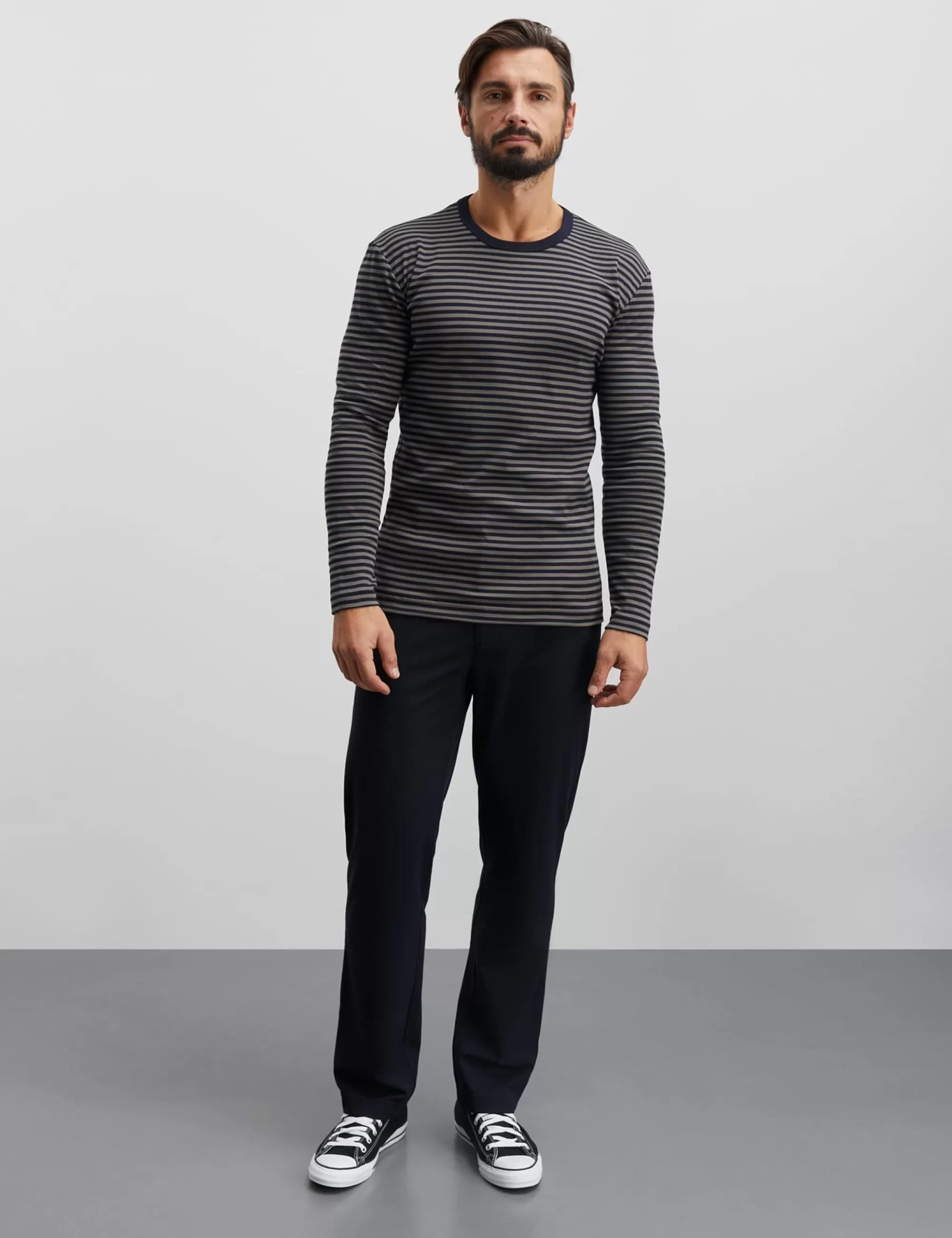 MADS NØRGAARD Duo Rib Tobias Tee LS Charcoal Gray/Deep Well Online