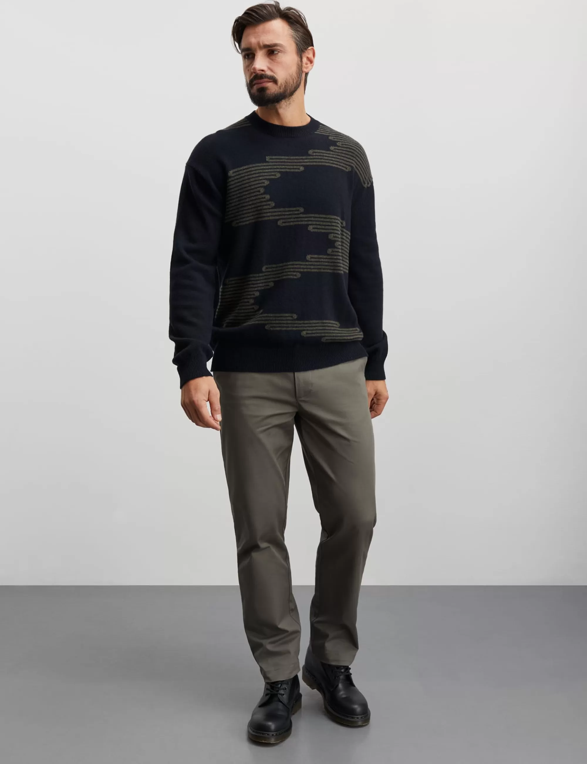 MADS NØRGAARD Eco Wool Vilhelm Lines Knit Deep Well Fashion