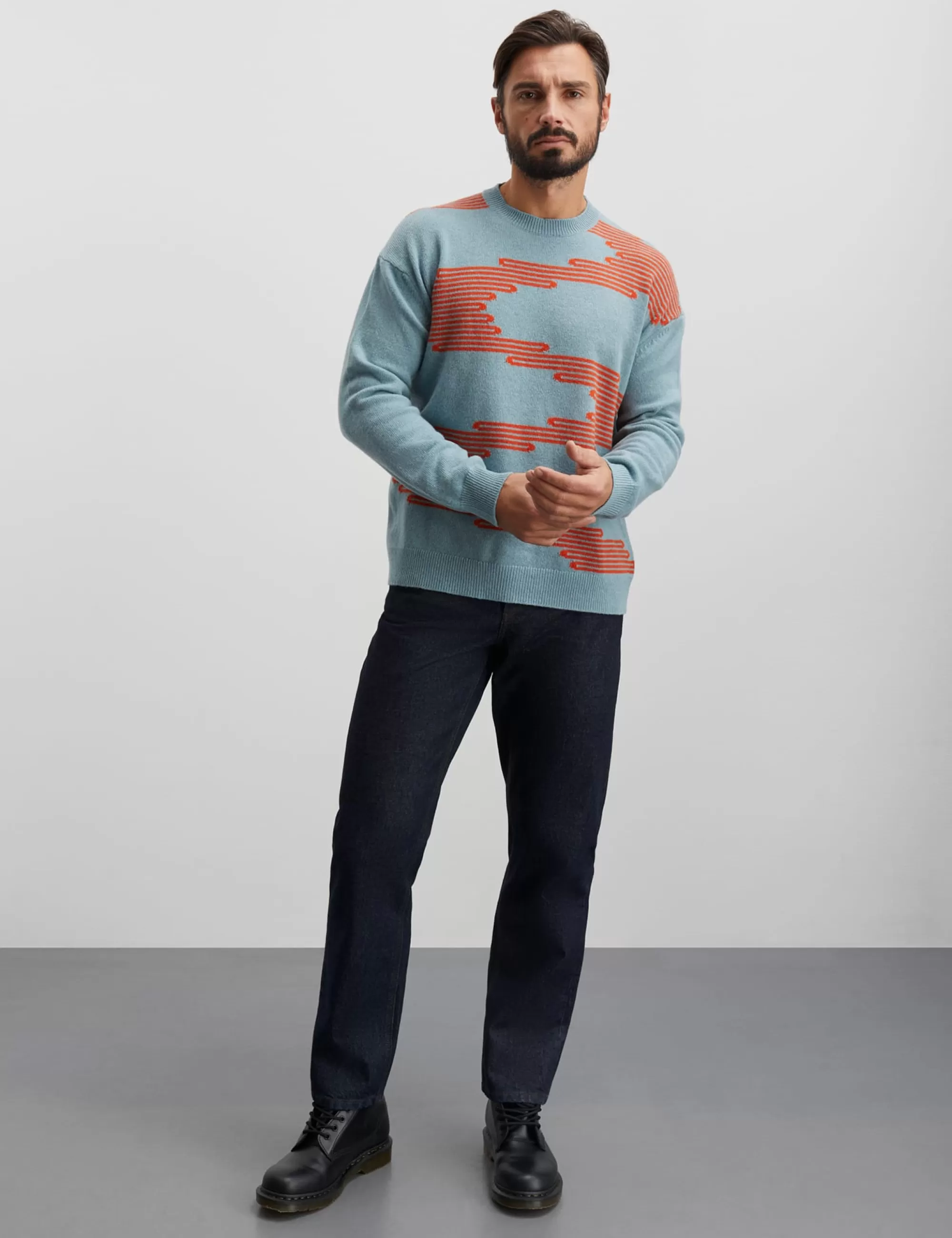 MADS NØRGAARD Eco Wool Vilhelm Lines Knit Slate Flash Sale