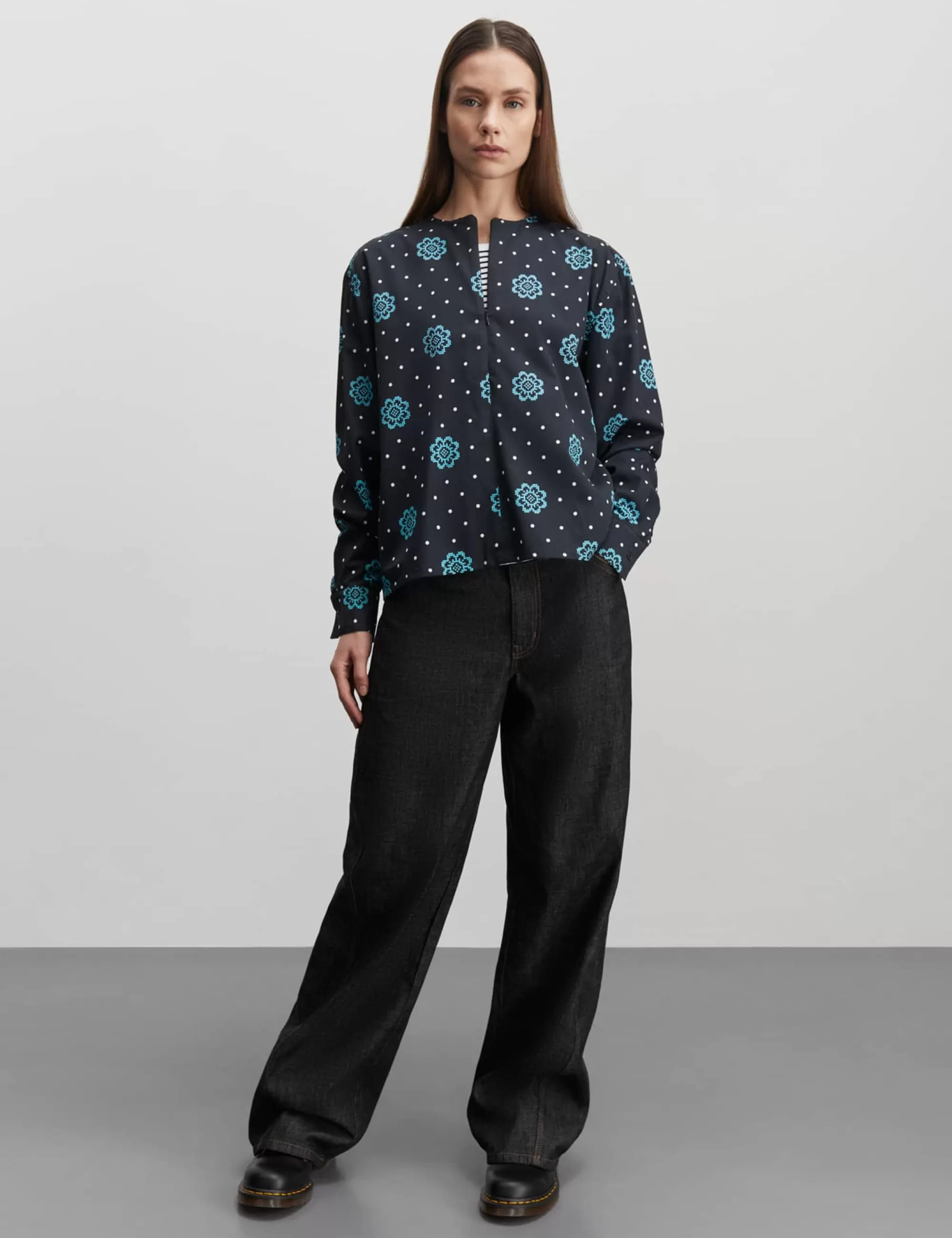 MADS NØRGAARD Leo Twill Frey Shirt AOP Pixel Flower Dot AOP/Black Sale