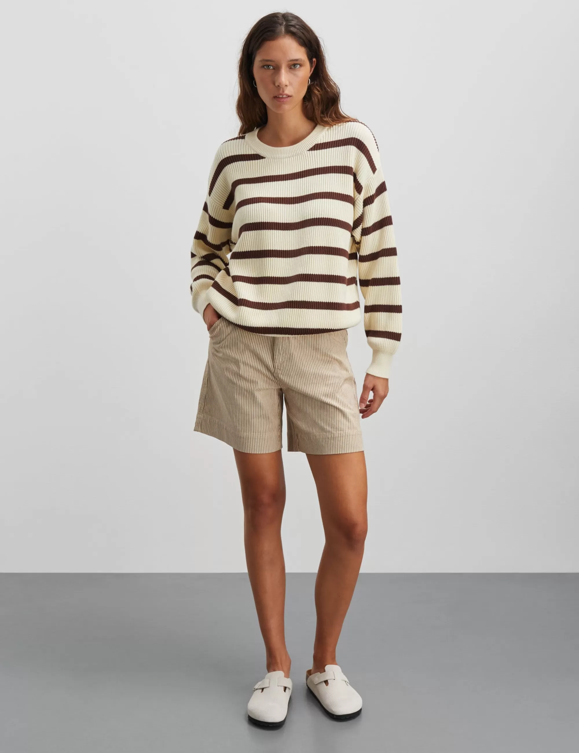 MADS NØRGAARD Nivi Eco Lindy Stripe Sweater Vanilla Ice/Cambridge Brown Store