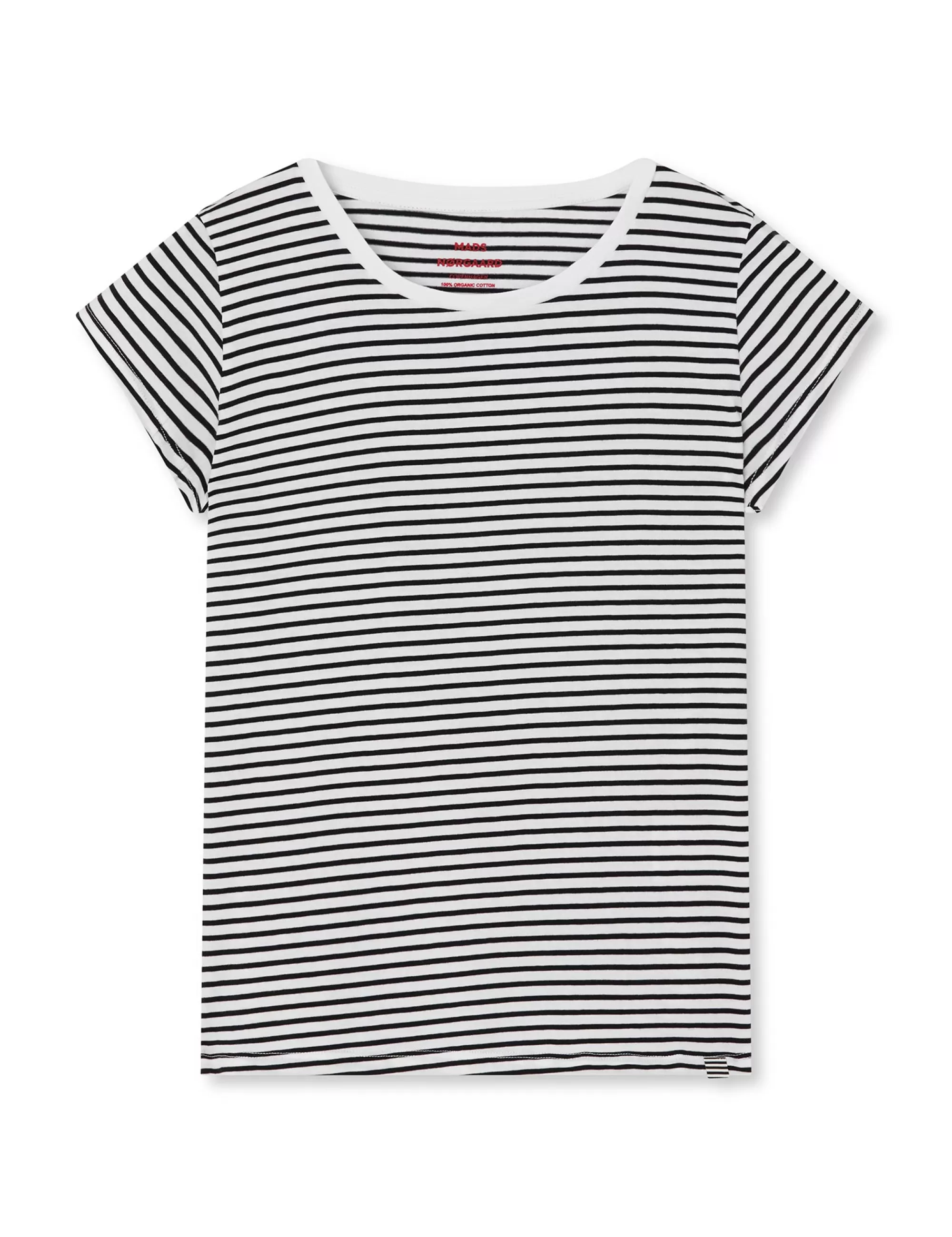 MADS NØRGAARD Organic Jersey Stripe Teasy Tee FAV White/Black Flash Sale