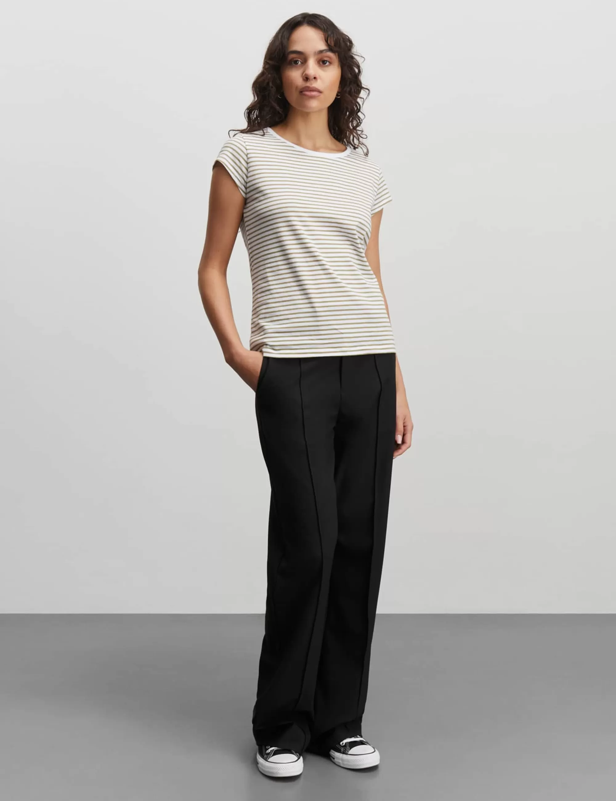 MADS NØRGAARD Organic Jersey Stripe Teasy Tee FAV Brilliant White/Martini Olive Online