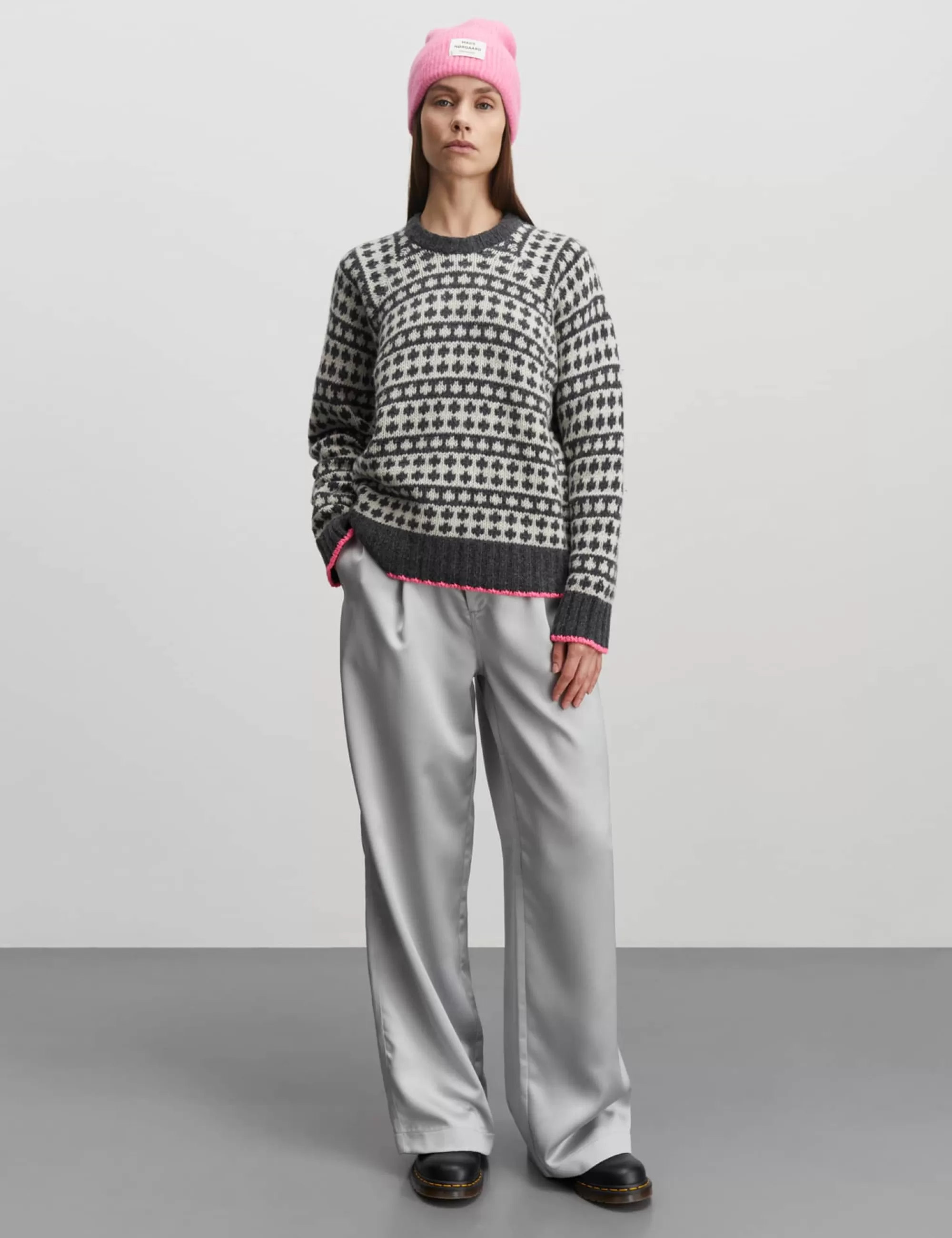 MADS NØRGAARD Recycled Iceland Kilian Sweater Dark Grey Melange/Winter White Store