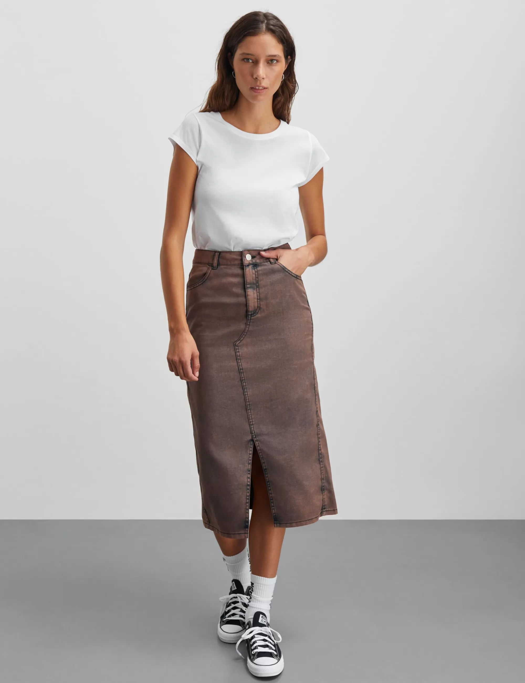 MADS NØRGAARD Soft Denim Ketly Skirt Brown New