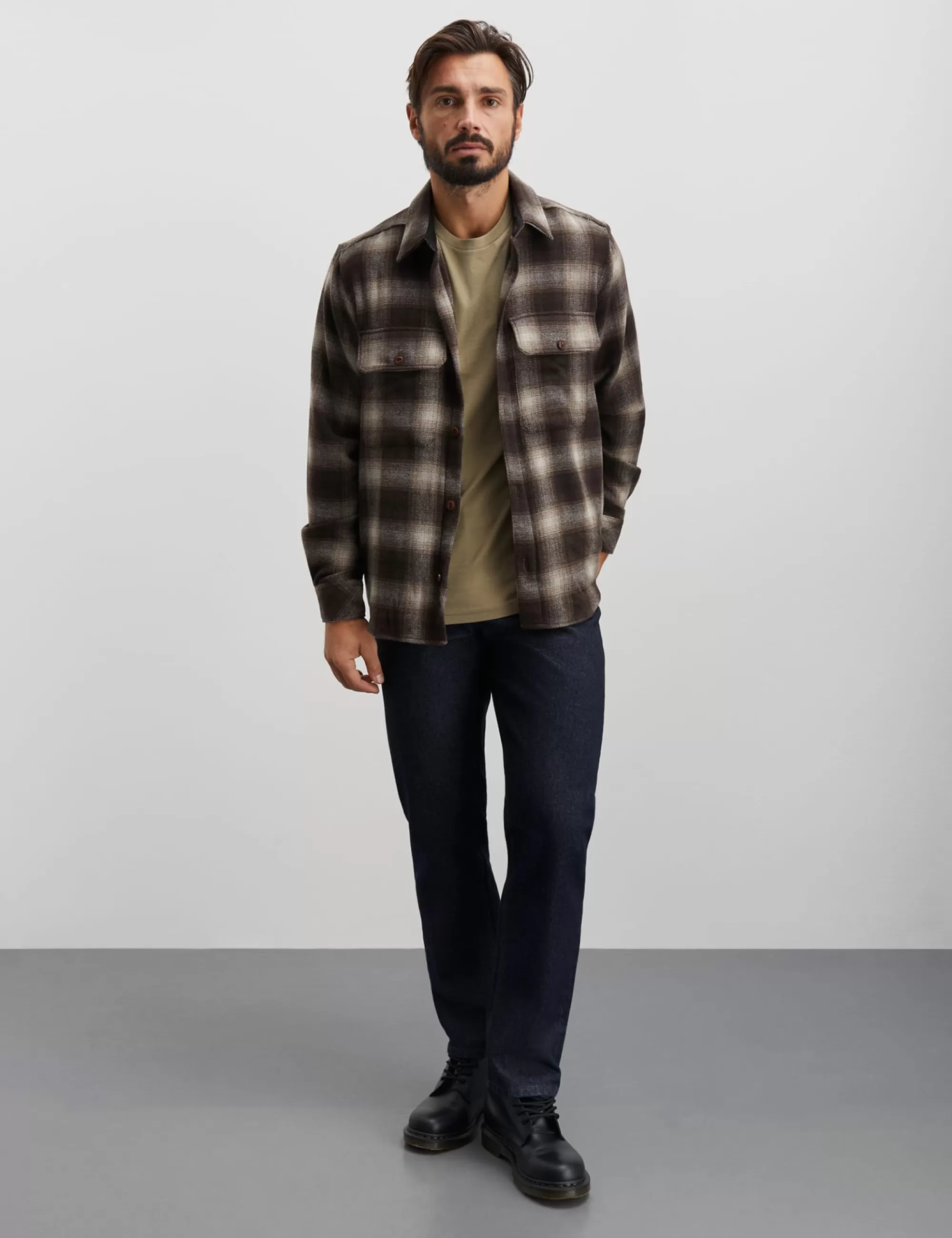 MADS NØRGAARD Soft Wool Noah Check Shirt Desert Palm Check Flash Sale