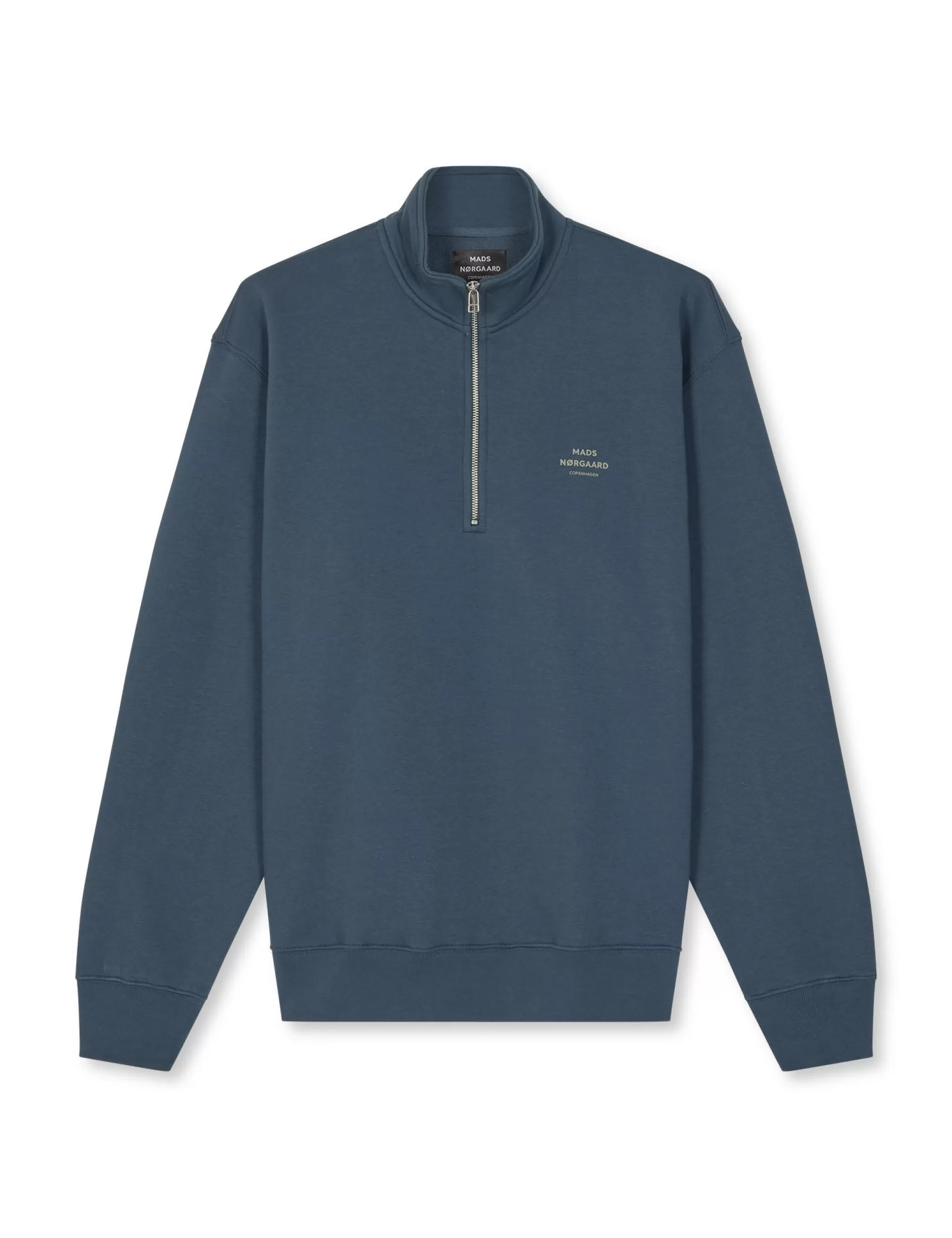 MADS NØRGAARD Standard Half Zip Logo Sweat Midnight Navy New