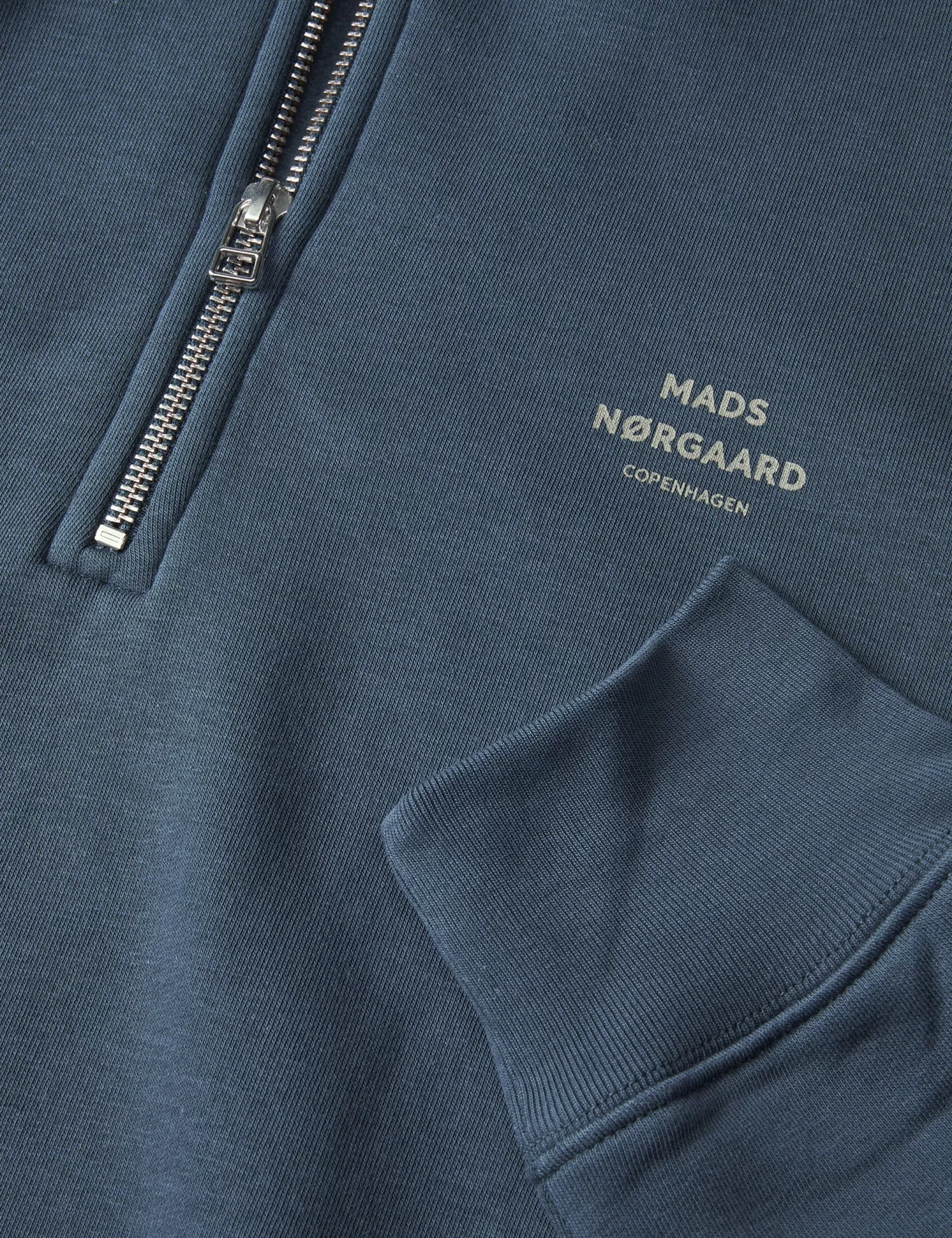 MADS NØRGAARD Standard Half Zip Logo Sweat Midnight Navy New