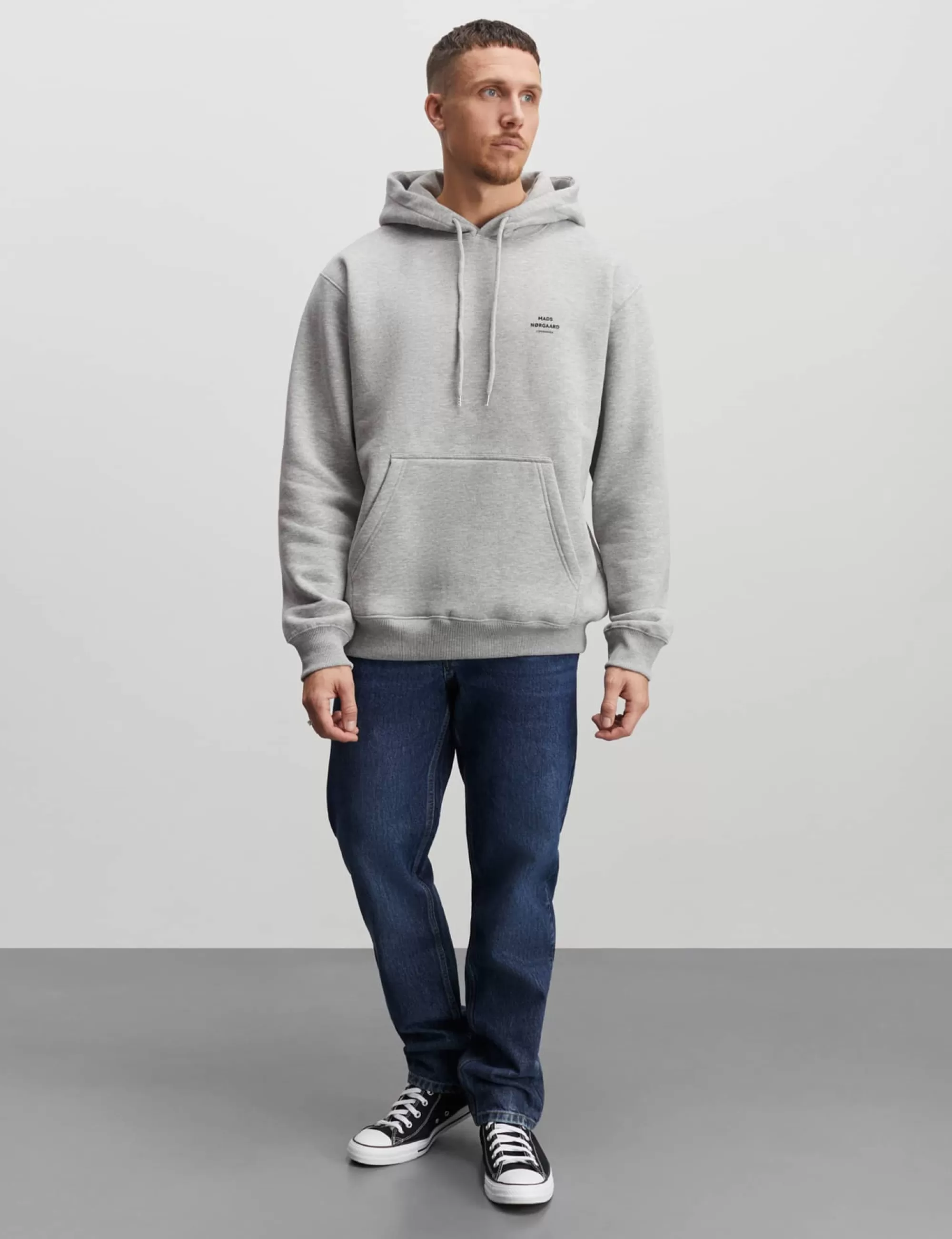 MADS NØRGAARD Standard Hoodie Logo Sweat Grey Melange Cheap