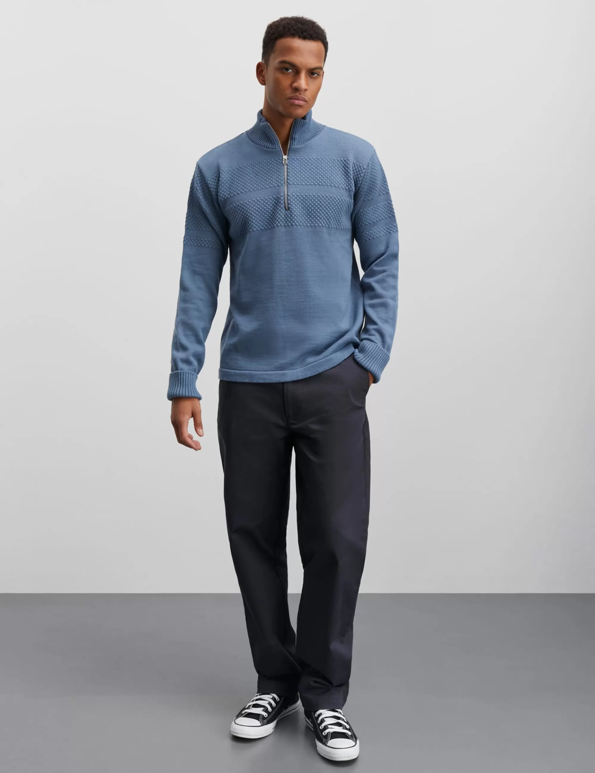 MADS NØRGAARD Wool Klemens Half Zip Knit Slate Hot