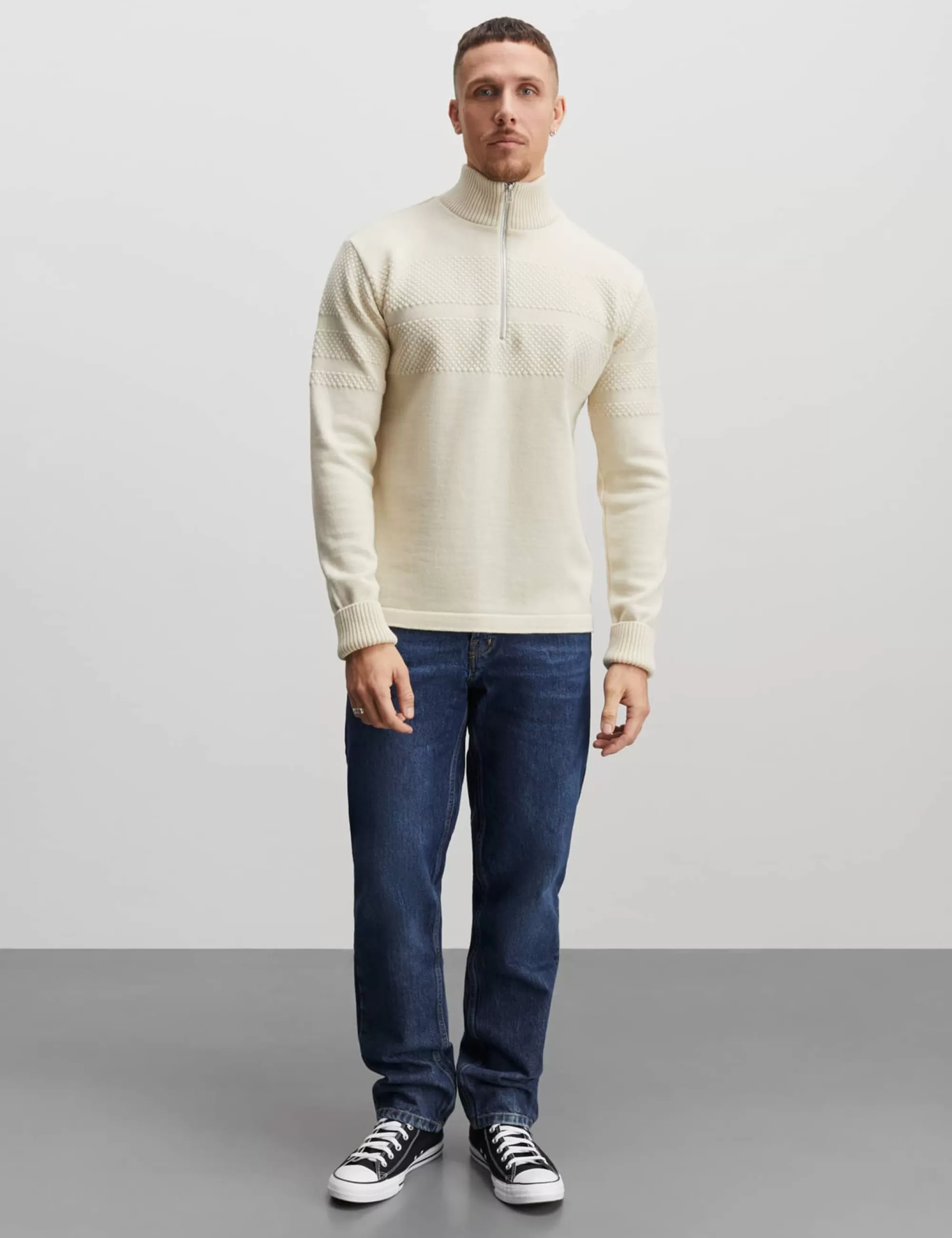 MADS NØRGAARD Wool Klemens Half Zip Knit Vanilla Ice Fashion