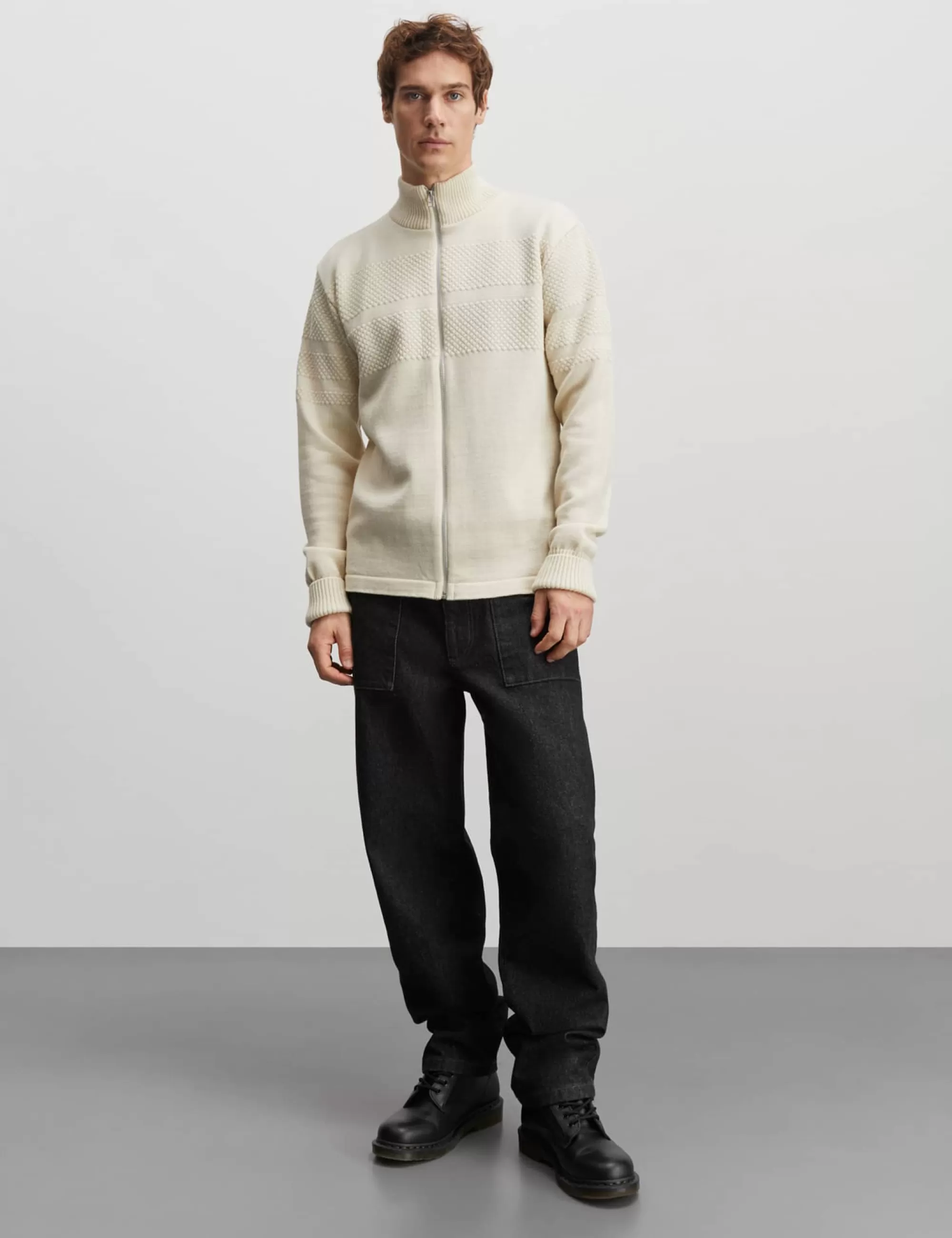 MADS NØRGAARD Wool Klemens Zip Knit Vanilla Ice Online